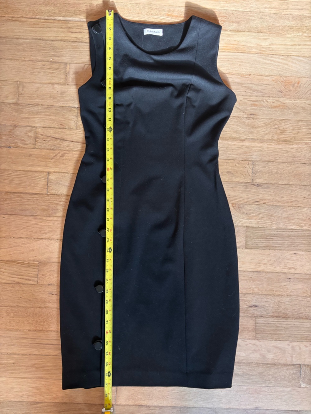 Calvin Klein Black Sheath Dress Size 4 Sleeveless Side Button Detail Minimalist - Picture 6 of 9